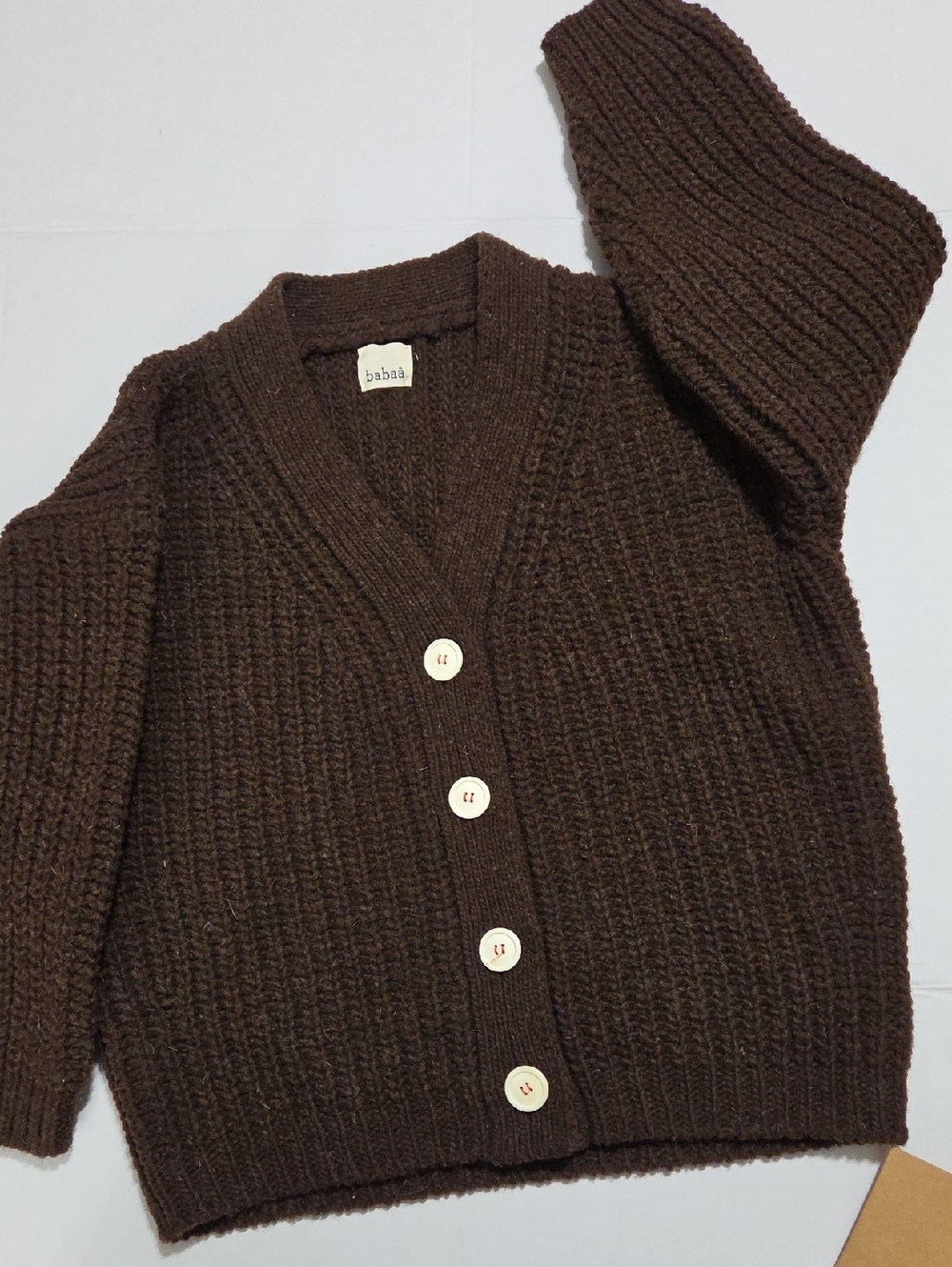 Babaa Chocolate Brown Textured Knit Cardigan
